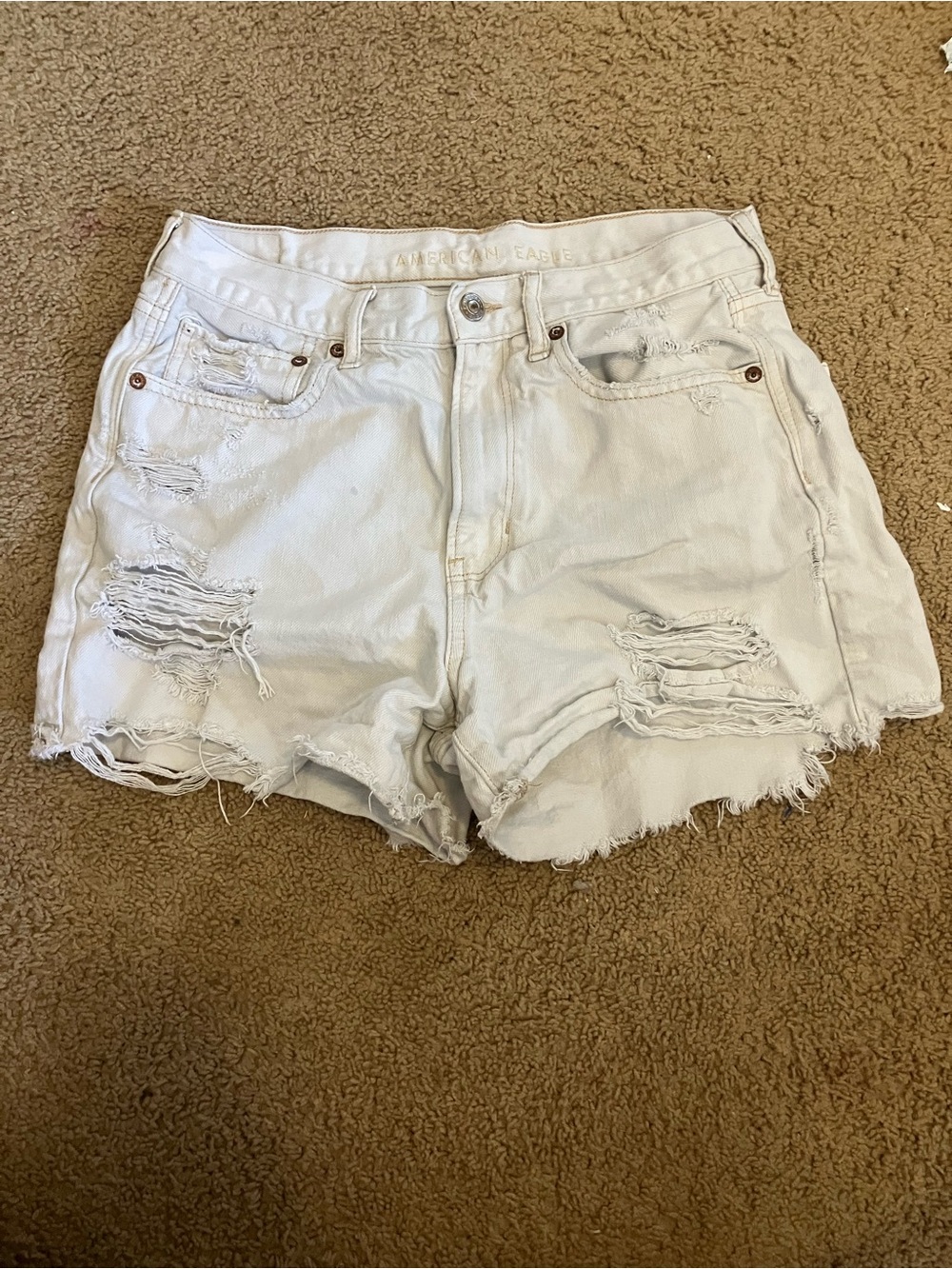 American Eagle Outfitters White Distressed High-Rise Jean Shorts